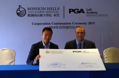 Tenniel Chu, left, with Guy Moran from The PGA