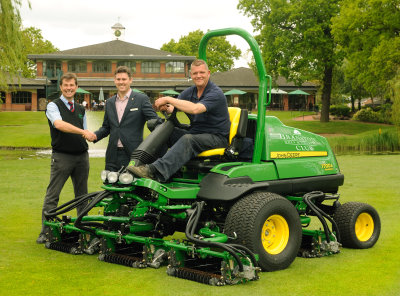 (from left) Branston's new fairways mower being delivered by James Robson (area sales manager John Deer main dealer Henton & Chattell); Richard Odell (Branston Golf & Country Club director of golf); Gavin Robson (course manager Branston Golf & Country Club).
