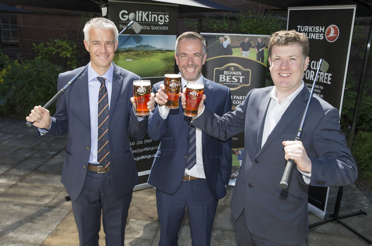 Pictured at the announcement were Ross Duncan (SGU Marketing & Sponsorship Manager) Graham Baird (Sales Director, Belhaven) and Neil McRae (GolfKings)  (Kenny Smith, Kenny Smith Photography)