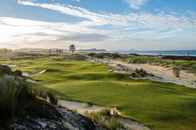 The reachable par-4 7th at Tara Iti Golf Club on New Zealand's North Island
