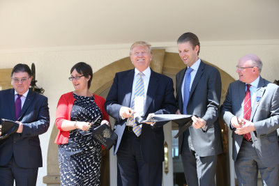 TrumpTurnberry clubhouse from left: Chic Brodie, Eileen Howat, Donald J Trump, Eric Trump, Clive Douglas