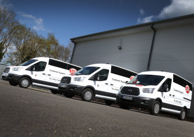 Three of Lely’s new service vans pictured at the company’s Sheffield Park service centre