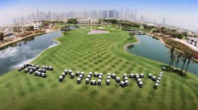 Thenew fleet of Club Car vehicles spells ‘The Monty’ at The Address Montgomerie Dubai