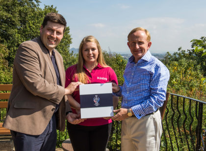 Jamie Hepburn, the Minister for Sport, Health Improvement and Mental Health, and Mike Cantlay, Chairman of VisitScotland, hand over Scotland’s bidding documents for The 2019 Solheim Cup to 16-year-old ClubGolf graduate Katriona Taylor who then travelled to The Buckinghamshire Golf Club to submit the bid on behalf of Scotland to the Ladies European Tour on Friday