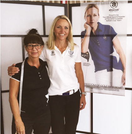 European Solheim Cup Team Captain Caring Koch with Abacus Sporstwear's Lisa Martell Nielsen at the team fitting session