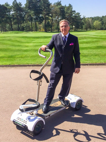 Crown Golf CEO Stephen Towers takes his GolfBoard for a spin