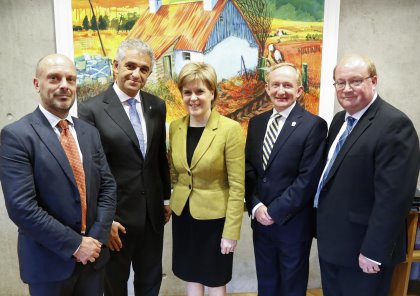 (from left) Mark Casey, Solheim Cup Director with the Ladies European Tour; Ivan Khodabakhsh, Chief Executive of the Ladies European Tour; The Right Honourable Nicola Sturgeon, First Minister of Scotland MSP; Mike Cantlay, Chairman of VisitScotland; Paul Bush, Director of Events, VisitScotland.