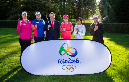 Potential Olympic golfers from the Ladies European Tour and LPGA visit the Olympic Museum and IOC Headquarters in Lausanne, Switzerland. meets IOC president Thomas Bach at the IOC headquarters in Lausanne (Tristan Jones)
