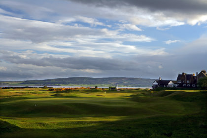 he par 4 first hole looking back to the clubhouse on The Championship course at Royal Dornoch (courtesy of David Cannon / Getty Images)