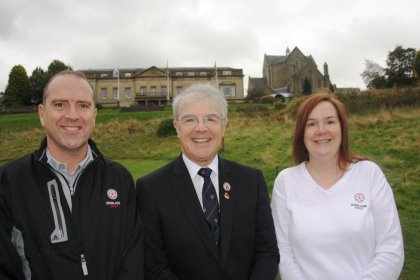 New county development officers Sean Hammill and Alison Lysons with David Durling (centre), chairman of the Cheshire Golf Development Group