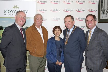 (from left) Peter Carey,CEO Kildare County Council, Christy O'Connor Jnr., Moyvalley Hotel & Golf Course Director Jane Tripipatkul, Mayor of Kildare Brendan Weld and John Osborne, Chairman Kildare Failte (Photo: Pat Tinsley)