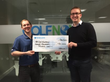 GolfNow Director Richard Barker (right) and International Marketing Manager Andrew Hollywood present the donation of £20,000 for the Golf Foundation