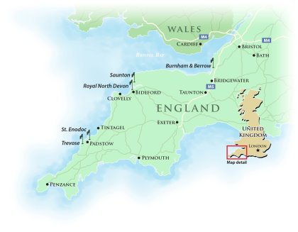 Map of Southwest England featuring England's Atlantic Links