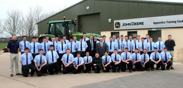 irst year students at the new John Deere Apprentice Training Centre, with John Deere Limited training centre manager Richard Halsall and ProVQ programme manager Ian Crowder (centre left and right), and group trainers Sebastian Gillbard (left) and Benjamin Hobster (right).