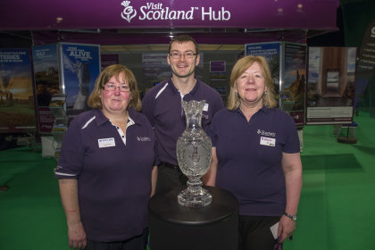 VisitScotland staff with the Solheim Cup trophy at the Scottish Golf Show (photo Kenny Smith)