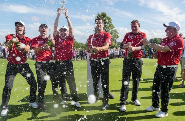 Wales players celebrate winning the Celebrity cup 2015 Celebrity Cup 2015 - Sunday 5th July 2015 - © www.fotowales.com- Ian Cook