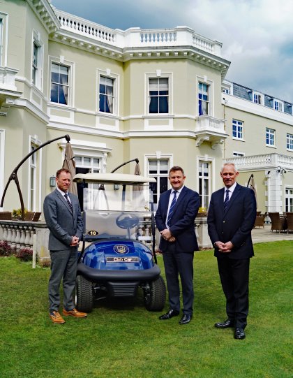 (from left) Stephen Turner, Director of Golf at Bradshaw; Burhill GC General Manager Matthew Hazelden; and Club Car’s Kevin Hart