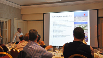 Chris May, CEO of Dubai Golf, explaining the development of golf in the region 