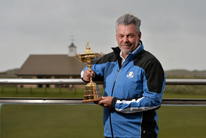 The Ryder Cup Trophy Tour was officially launched by Clarke at Royal Portrush Golf Club, Northern Ireland. . (Photo by Charles McQuillan/Getty Images)