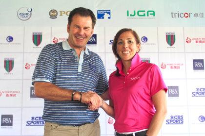 Sir Nick Faldo, founder of the Faldo Series, and Ryley Hendry, CEO of the International Junior Golf Academy (IJGA), following the appointment of IJGA as the Official Golf Academy Partner of the Faldo Series