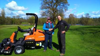 Head Greenkeeper, Malcolm Mitchell, with Jacobsen UK Direct Regional Sales Manager, Bruce Alexander