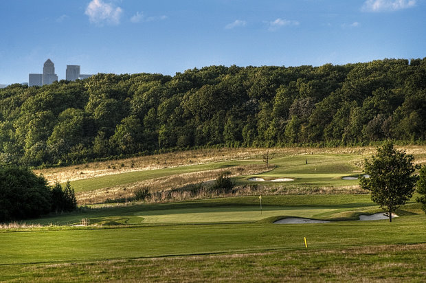 Farleigh Golf Club with London's Canary Wharf in the background