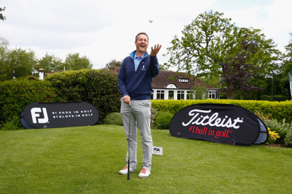 Paul Creamer of Foxhills Golf and Resort poses for the camera after he gets a Hole in One during the Titleist & FootJoy PGA Professional Championship South Qualifier at Woodcote Park Golf Course   (Photo by Christopher Lee/Getty Images)