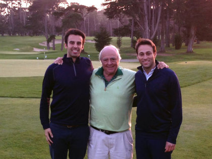 (from left) Arthur de Rivoire (cofounder at All Square), Robert Trent Jones Jr. and Patrick Rahmé (cofounder at All Square) at San Francisco Golf Club