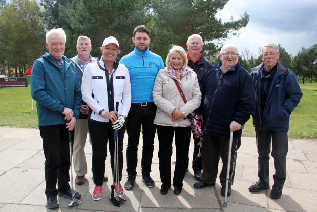 (from left) Malcolm Woolley, Philip Harper, Dianne Williams, Alex Heler (golf coach), Dawn Baker, Graham Payne, Richard Ryan and Alan Gresty
