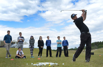 Challenge Tour professional Peter Whiteford leads a coaching clinic at the SSE Scottish Hydro Challenge, hosted at the award-winning Spey Valley Golf Course at the Macdonald Aviemore Resort (Getty Images)