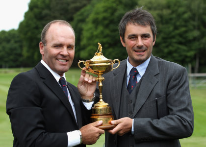 Past Ryder Cup players Thomas Levet and Jean Van de Velde of France (Photo by Bryn Lennon/Getty Images)