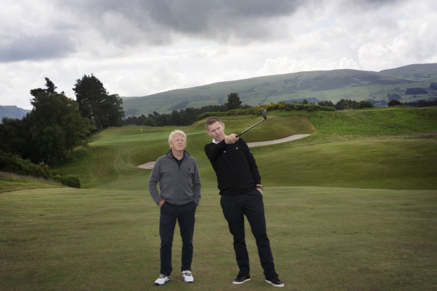 Stephen Gallacher and Gordon Strachan at the 9th hole of The King’s (photo credit Julie Howden/Gleneagles) 