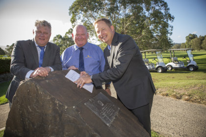 from left: David Hiscox (Chief Executive Officer, Dapto Leagues Club), Gary Tozer (President, Dapto Leagues Club) and Bruce Glasco (Chief Operating Officer, Managing Director, Troon International)
