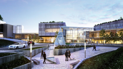 A computer generated image of how the entrance to the new Wales International Convention Centre at Celtic Manor will look. (Picture credit: Scott Brownrigg)