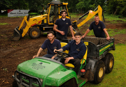 Branston's new greenkeepers getting ready for action on the club's new practice greens (from left) Ashley Thompstone, Billy Howard, Shane McKeown and Gavin Robson course manager at Branston Golf & Country Club