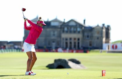  Carly Booth of Scotland on the 18th hole during final practice as a preview for the 2013 Ricoh Women's British Open on the Old Course at St Andrews on July 31, 2013 in St Andrews, Scotland. (Photo by Warren Little/Getty Images)