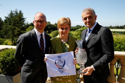 (from left) Guy Kinnings, IMG Golf; Scotland's First Minister, Nicola Sturgeon; Ivan Khodabakhsh, Ladies European Tour