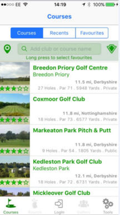 Golfshape App course search