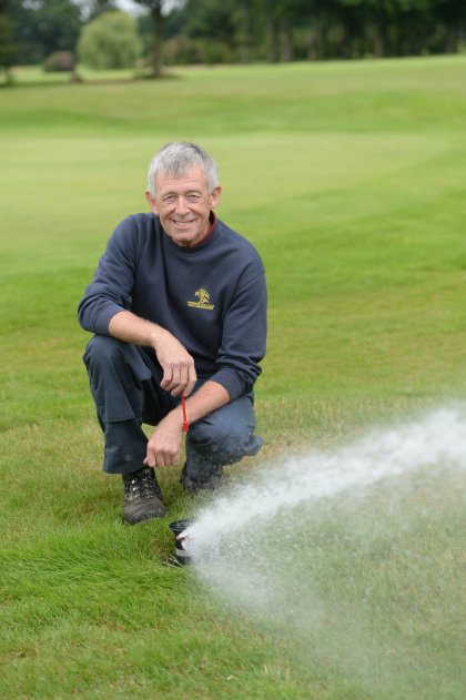 Mike Greenwood operating the Sprinklers. Newly installed Toro irrigation system at Ormskirk Golf Club. Disclaimer: While Cavendish Press (Manchester) Ltd uses its' best endeavours to establish the copyright and authenticity of all pictures supplied, it accepts no liability for any damage, loss or legal action caused by the use of images supplied. The publication of images is solely at your discretion. For terms and conditions see http://www.cavendish-press.co.uk/pages/terms-and-conditions.aspx
