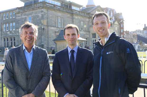 Dr Roger Hawkes, Stephen Gethins MP and Dr Andrew Murray at The Old Course, St Andrews