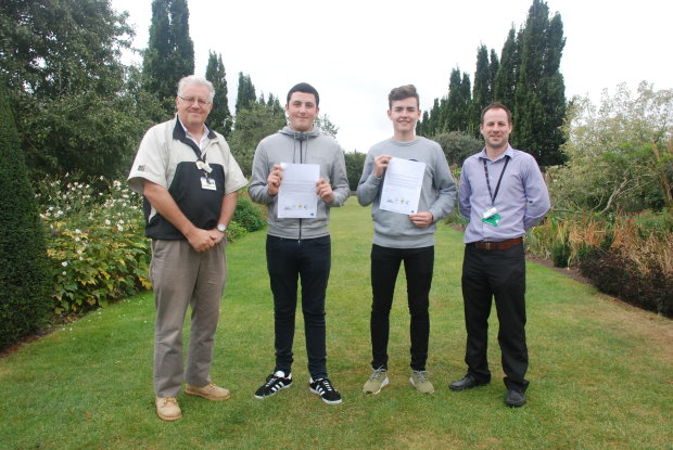 (from left) Paul Copsey, Work Based Assessor - Hadlow College, apprentices Callum Melody and Adam Richardson and Anthony Stockwell, Sports Turf Assessor – Hadlow College