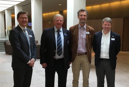 Delivering the Sustainability and Golf Sessions at the EGA Annual Meeting in Barcelona were (from left) Jonathan Smith GEO; Colin Wood EGA; Richard Holland WWF; and Steve Isaac The R&A