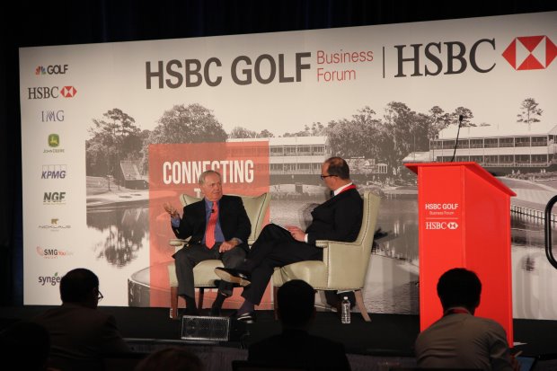 Jack Nicklaus interviewed by Giles Morgan at the HSBC Golf Business Forum