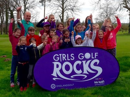 PGA coach Richard Strange with some of the Norwood Park Golf Centre girls taking part in the Girls Golf Rocks campaign