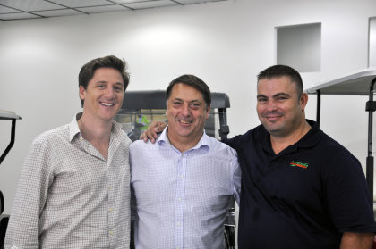 (from left) Charlie Simpson, Regional Sales Manager at Luxury Carts Arabia; Scott Forrest, Ransomes Jacobsen’s International Business Development Manager; Morne Barnard, Regional Sales RJ & Product Support Manager at Luxury Carts Arabia