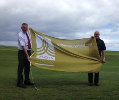 Chris Spencer and Stuart Greenwood from The North Berwick Golf Club with the clubs GEO Certified Flag