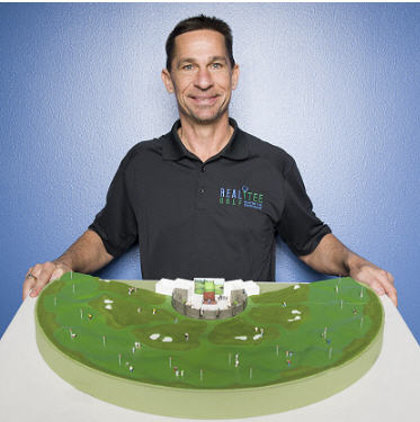 Golf founder Dave Shultz with a model of a venue's typical layout