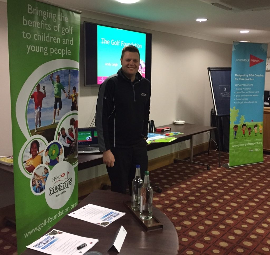 Andy Leigh, Regional Officer for The Golf Foundation, delivers his presentation to the Cheshire Golf Development Group’s junior conference