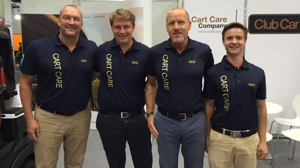 Frank Ockens (left) and Dirk Mueller-Haastert (second from right), owners of Cart Care Danmark ApS that will take on responsibility for Denmark