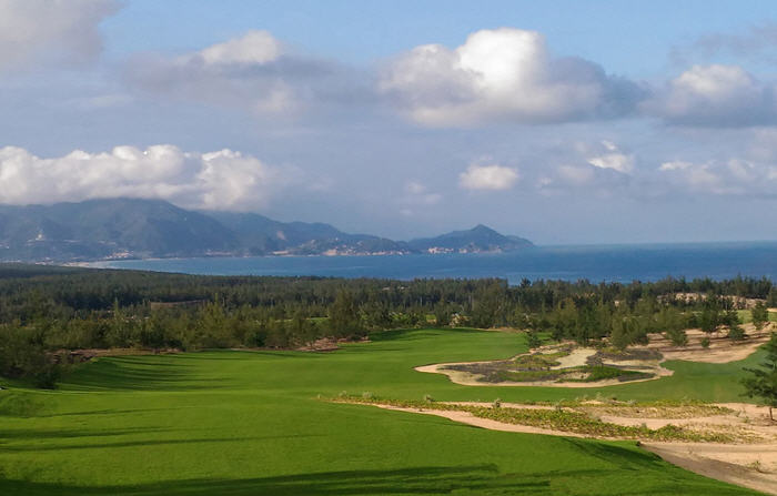 The second hole at FLC Quy Nhon Golf Links provides dramatic views over the East Sea.